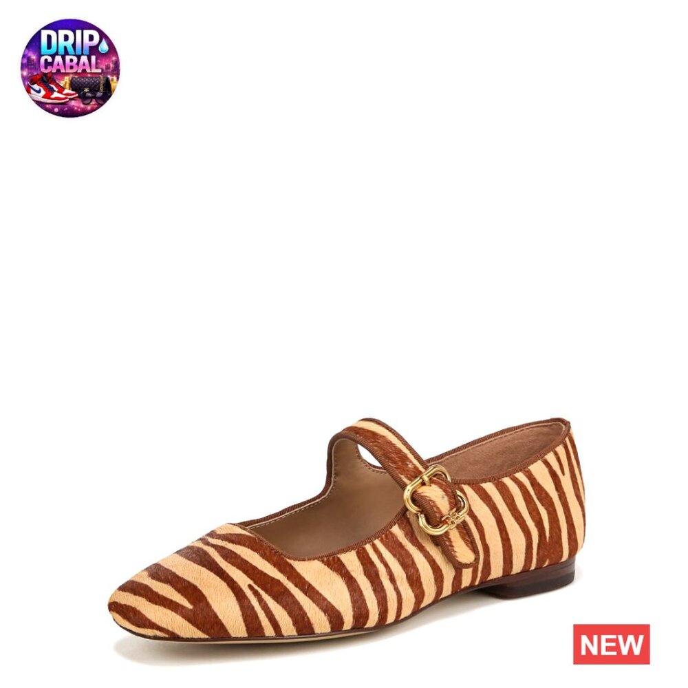 Mesh Ballet Flats With Buckle Strap, Leather Upper, Square Toe